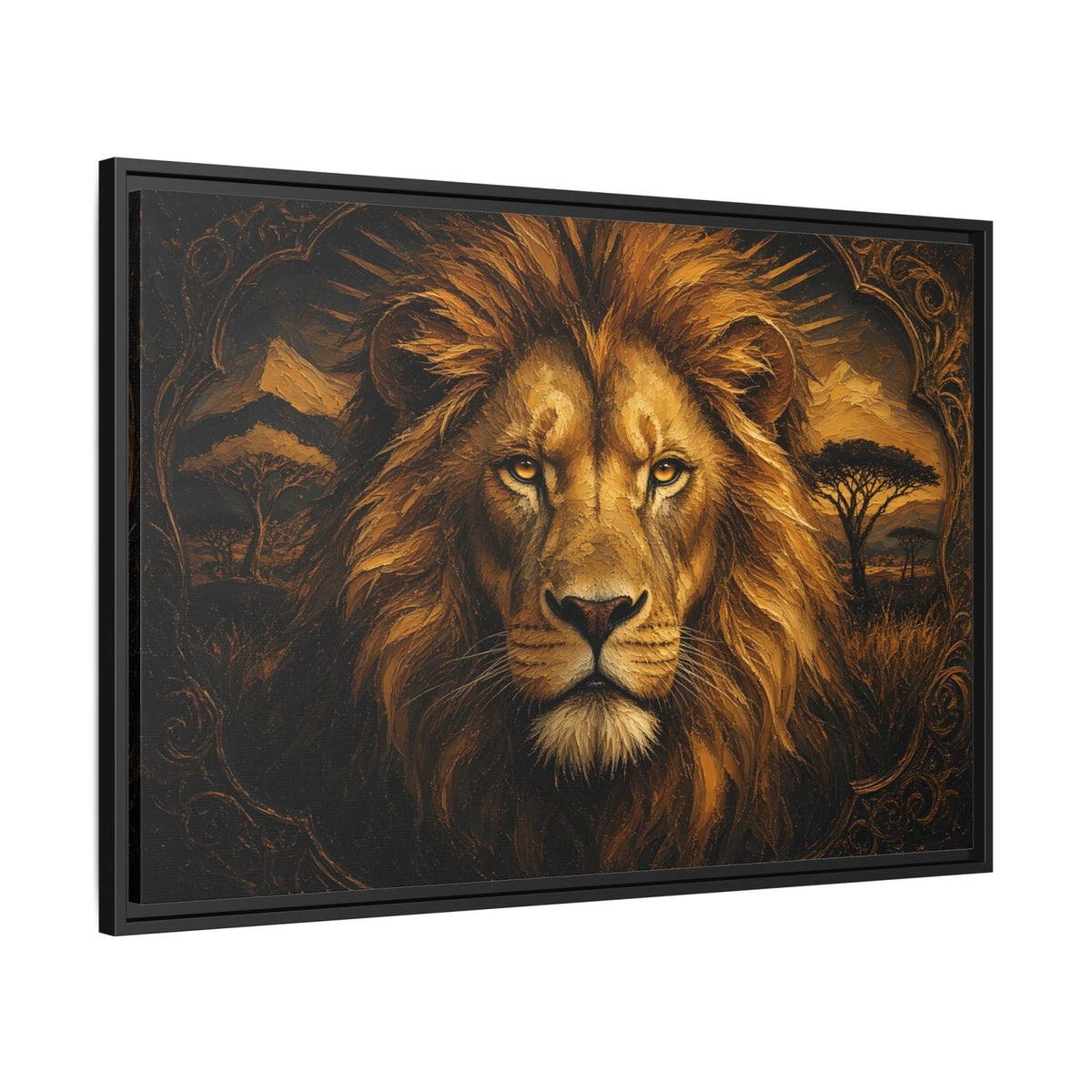 Golden King | Framed Lion Portrait Canvas
