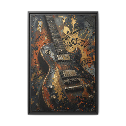 Framed Guitar Canvas Art — Vintage Electric Guitar with Musical Notes