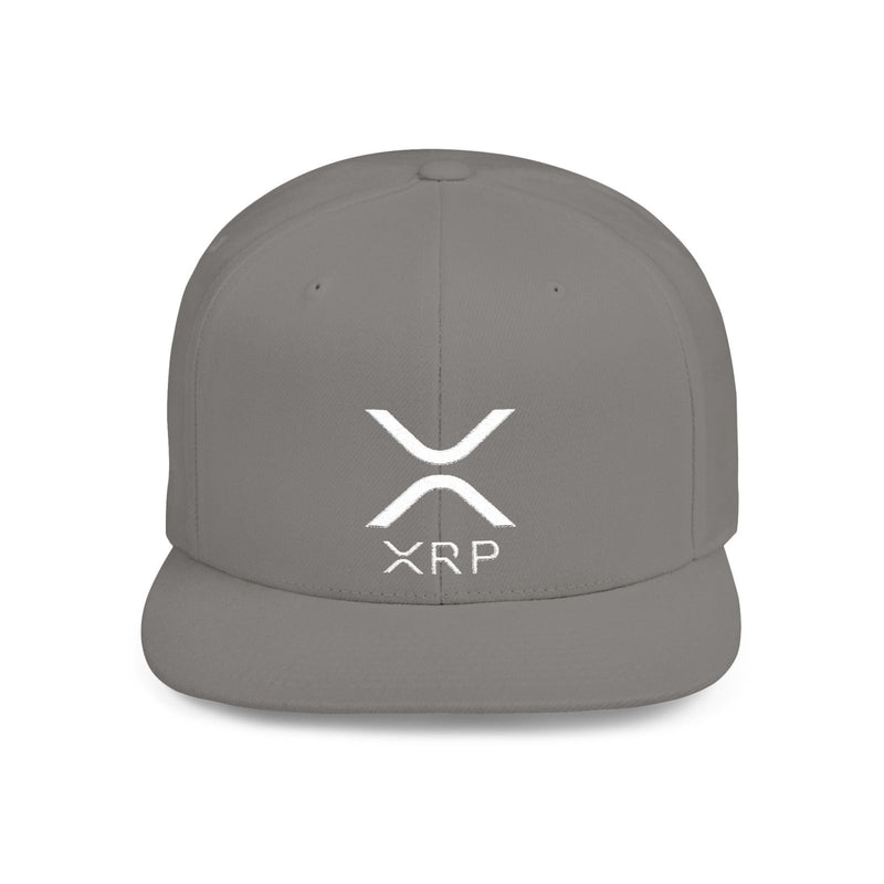 Flat bill snapback cap in dark gray with white XRP logo