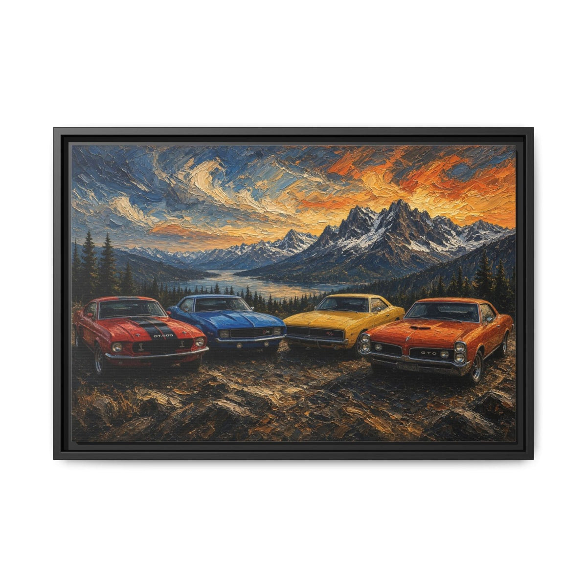 Vintage Muscle Cars | Sunset Overlook Framed Canvas