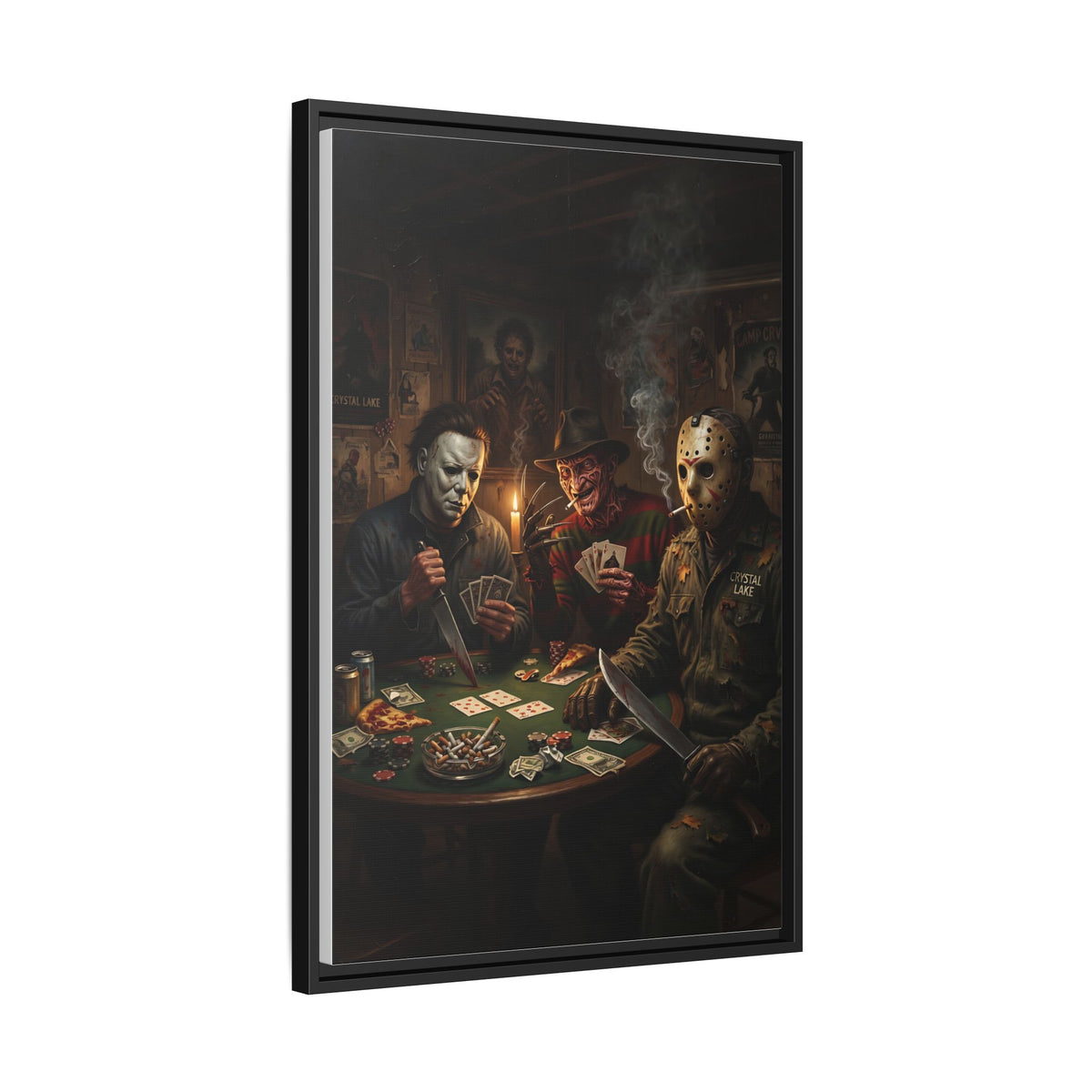 Horror Icons Playing Poker Matte Canvas Framed |