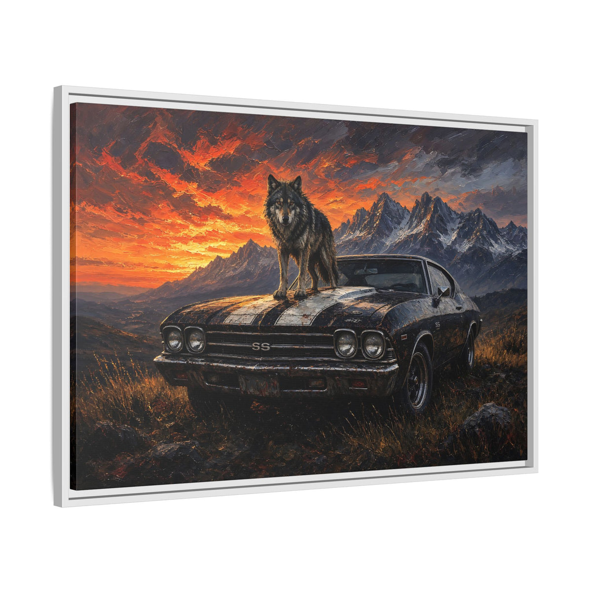 King Of The Hood - Wolf On Muscle Car – Mountain Sunset Canvas
