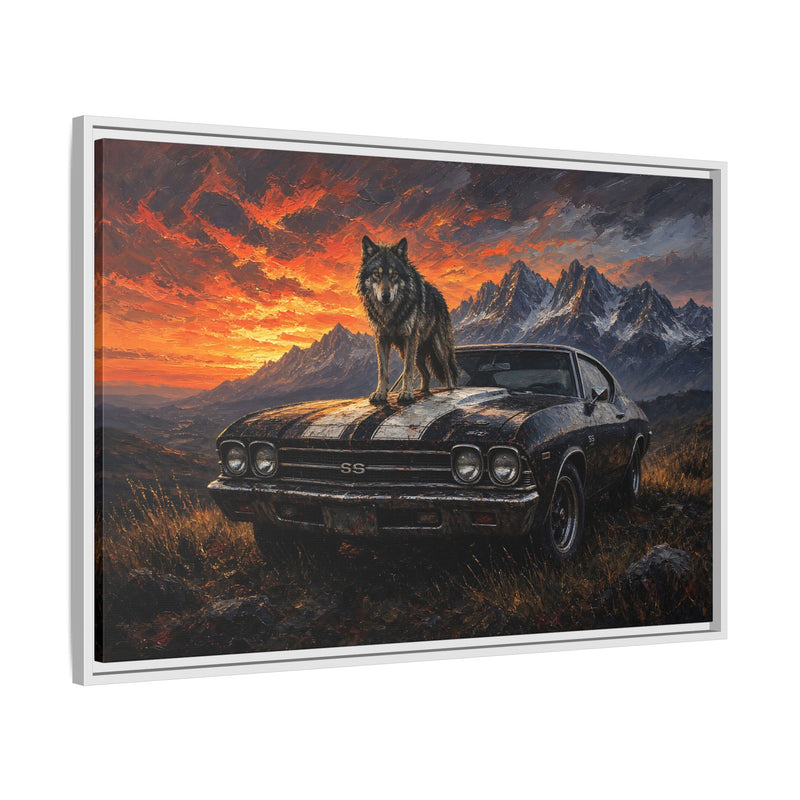 King Of The Hood - Wolf On Muscle Car – Mountain Sunset Canvas