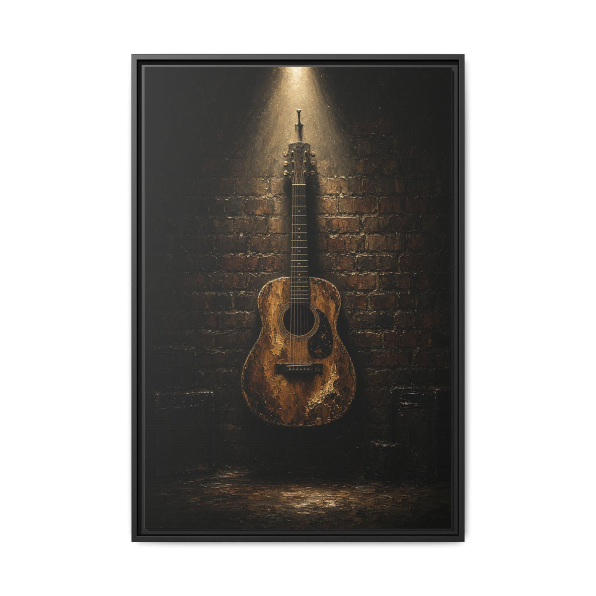 Worn Acoustic Guitar On Brick Wall Canvas | Music Decor