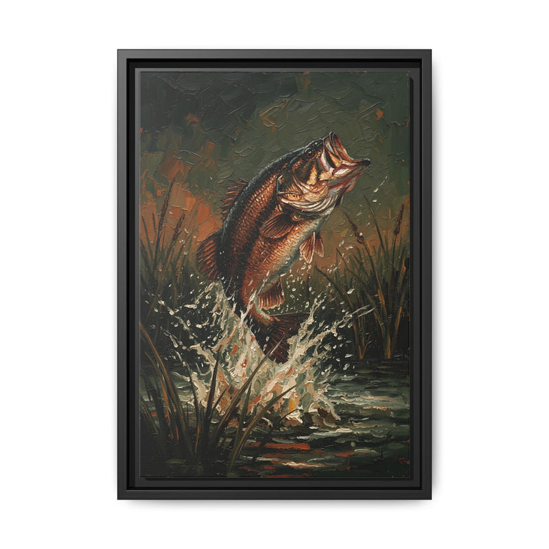 Framed Canvas Art — Leaping Bass Fish Print