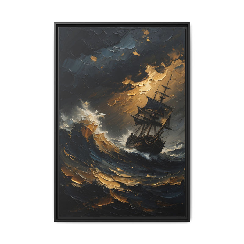 Stormy Sailing Ship Wall Art | Framed Matte Canvas