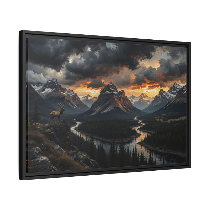 Elk Ridge Moody Mountain Sunset Landscape | Framed Matte Canvas -