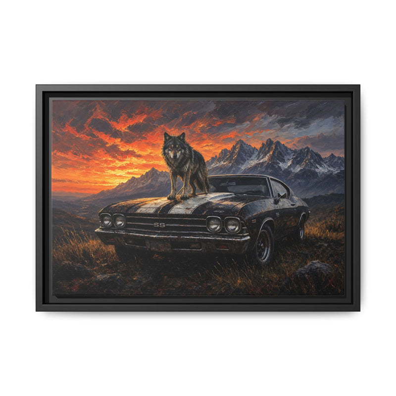 King Of The Hood - Wolf On Muscle Car – Mountain Sunset Canvas