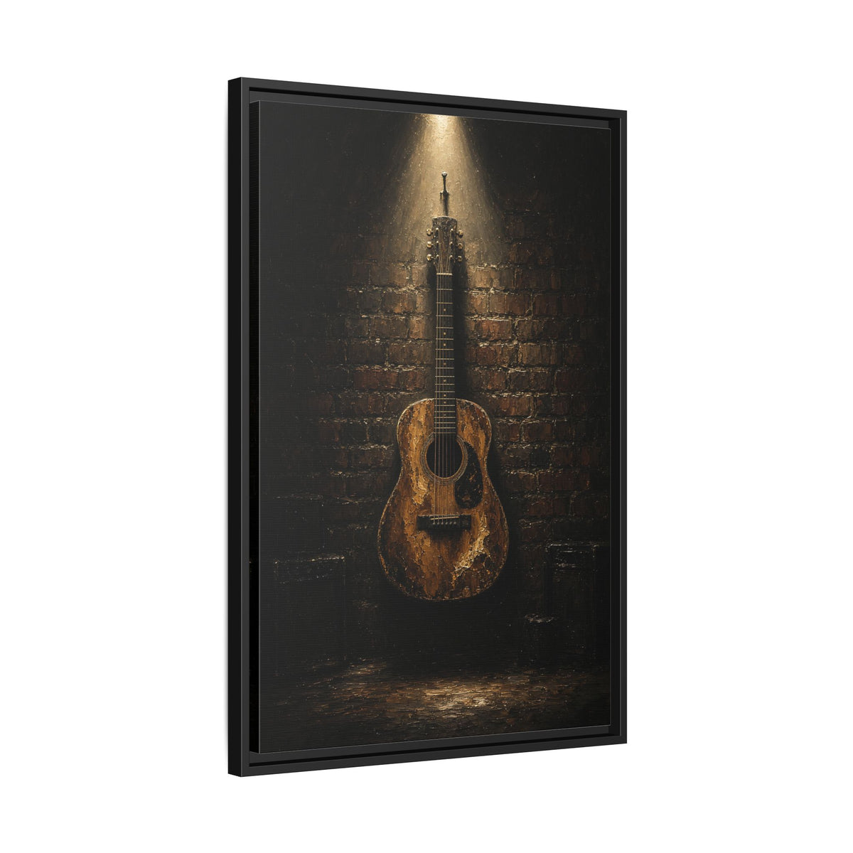 Worn Acoustic Guitar On Brick Wall Canvas | Music Decor