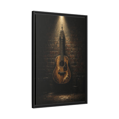 Worn Acoustic Guitar On Brick Wall Canvas | Music Decor