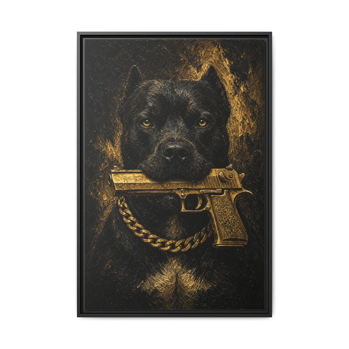 Gold Chain Pitbull | Dark Portrait Framed Canvas