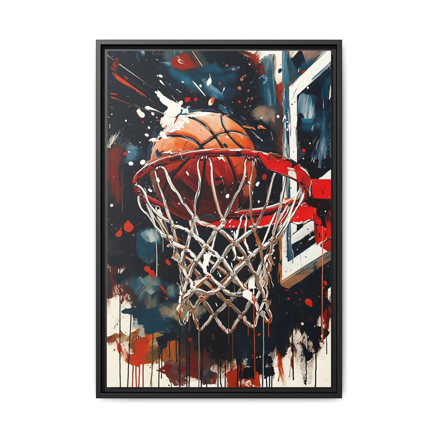Basketball Hoop Splash Art Matte Canvas Frame | Sports Wall Art