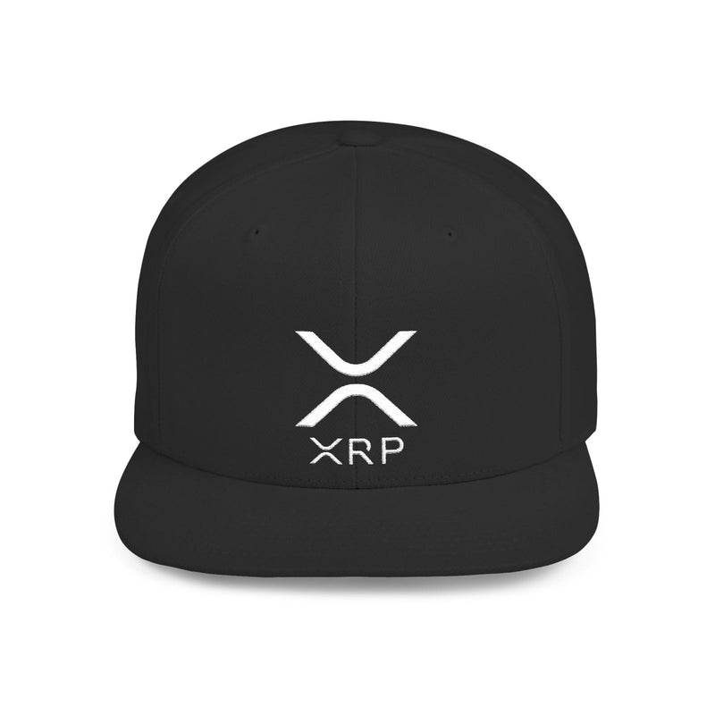 Flat bill snapback cap in black with white XRP logo
