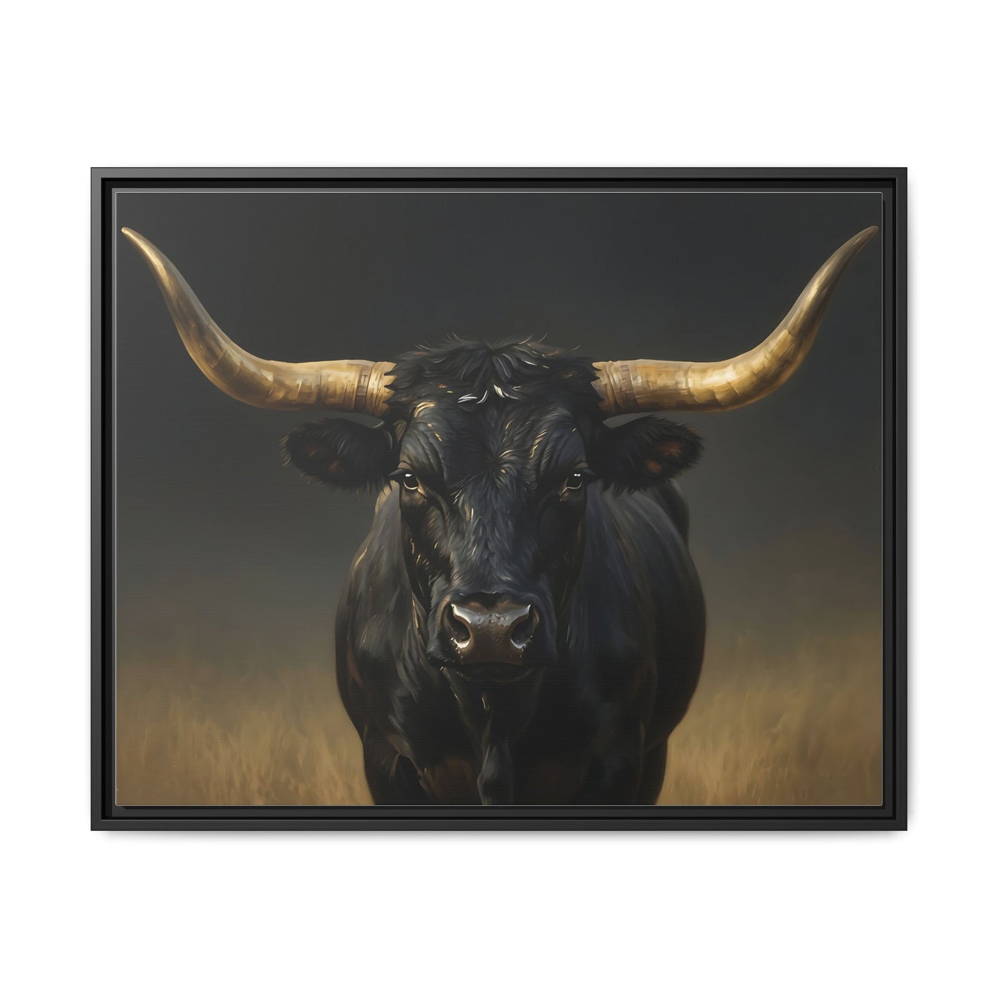 Majestic Black Longhorn Bull Wall Art : Framed Matte Canvas: