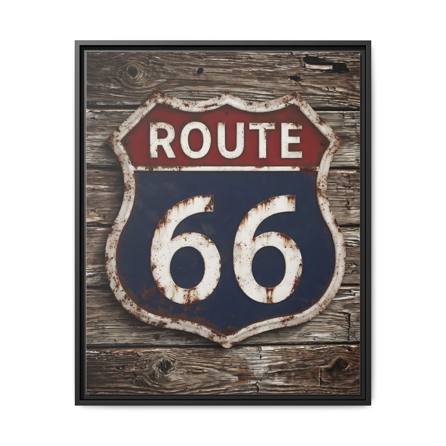 Route 66 Shield Vintage Sign Matte Canvas Framed | Rustic Wall Art