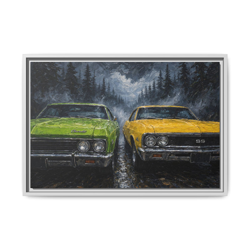 Green & Yellow Muscle Cars – Forest Road Canvas