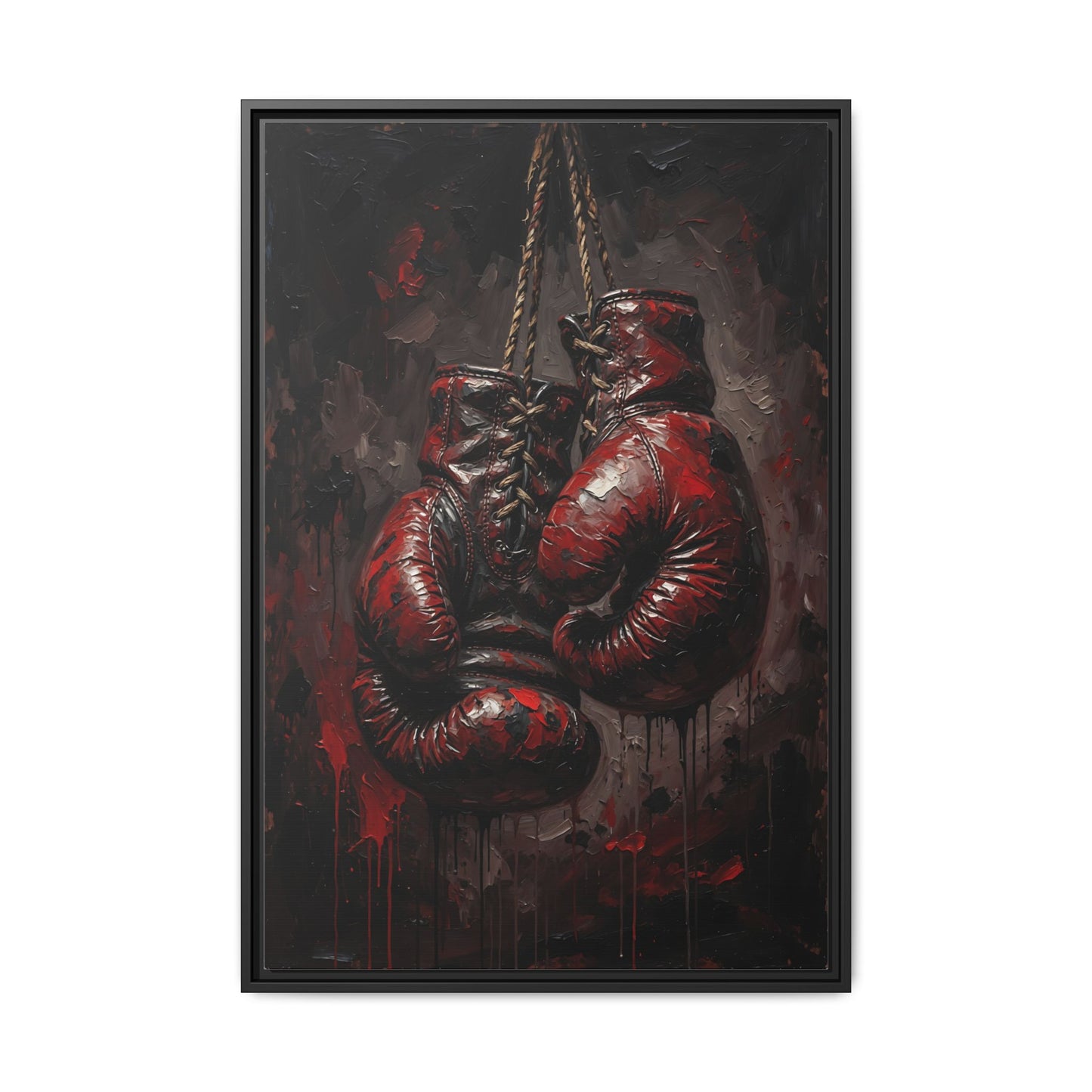 Framed Boxing Gloves Canvas Print — Gritty Blood & Leather Sports Wall Art