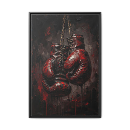 Framed Boxing Gloves Canvas Print — Gritty Blood & Leather Sports Wall Art