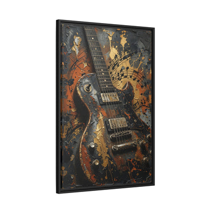 Framed Guitar Canvas Art — Vintage Electric Guitar with Musical Notes