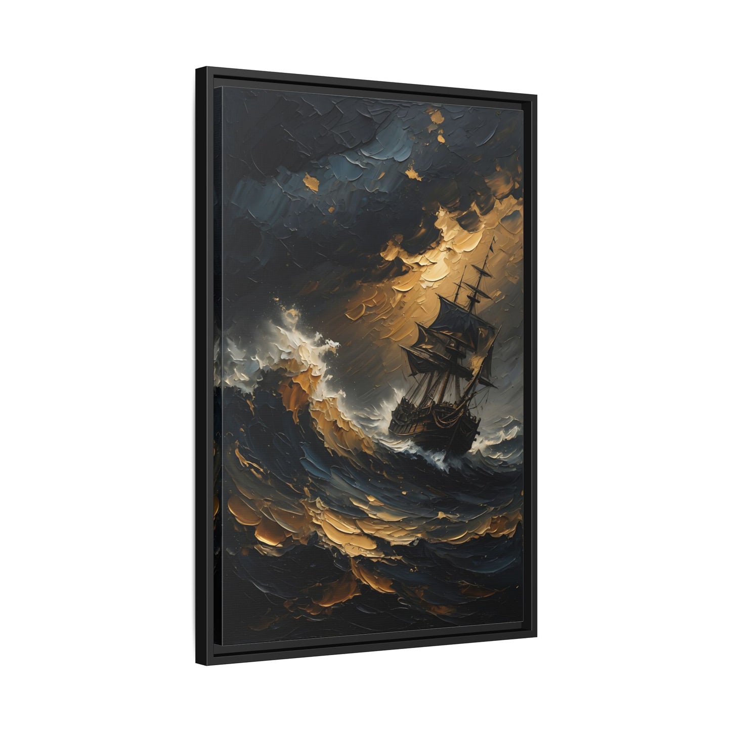 Stormy Sailing Ship Wall Art | Framed Matte Canvas