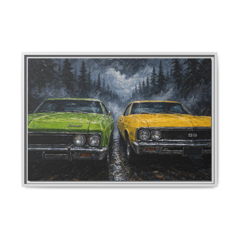 Green & Yellow Muscle Cars – Forest Road Canvas
