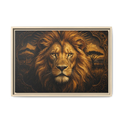 Golden King | Framed Lion Portrait Canvas