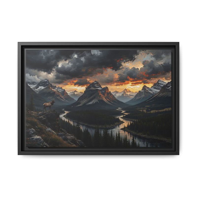 Elk Ridge Moody Mountain Sunset Landscape | Framed Matte Canvas -