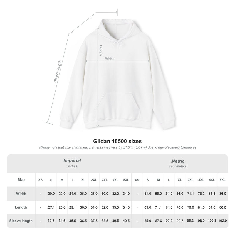 White pullover hoodie with XRP logo, size chart diagram and measurements