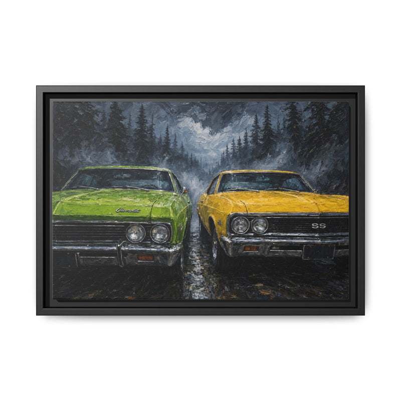 Green & Yellow Muscle Cars – Forest Road Canvas