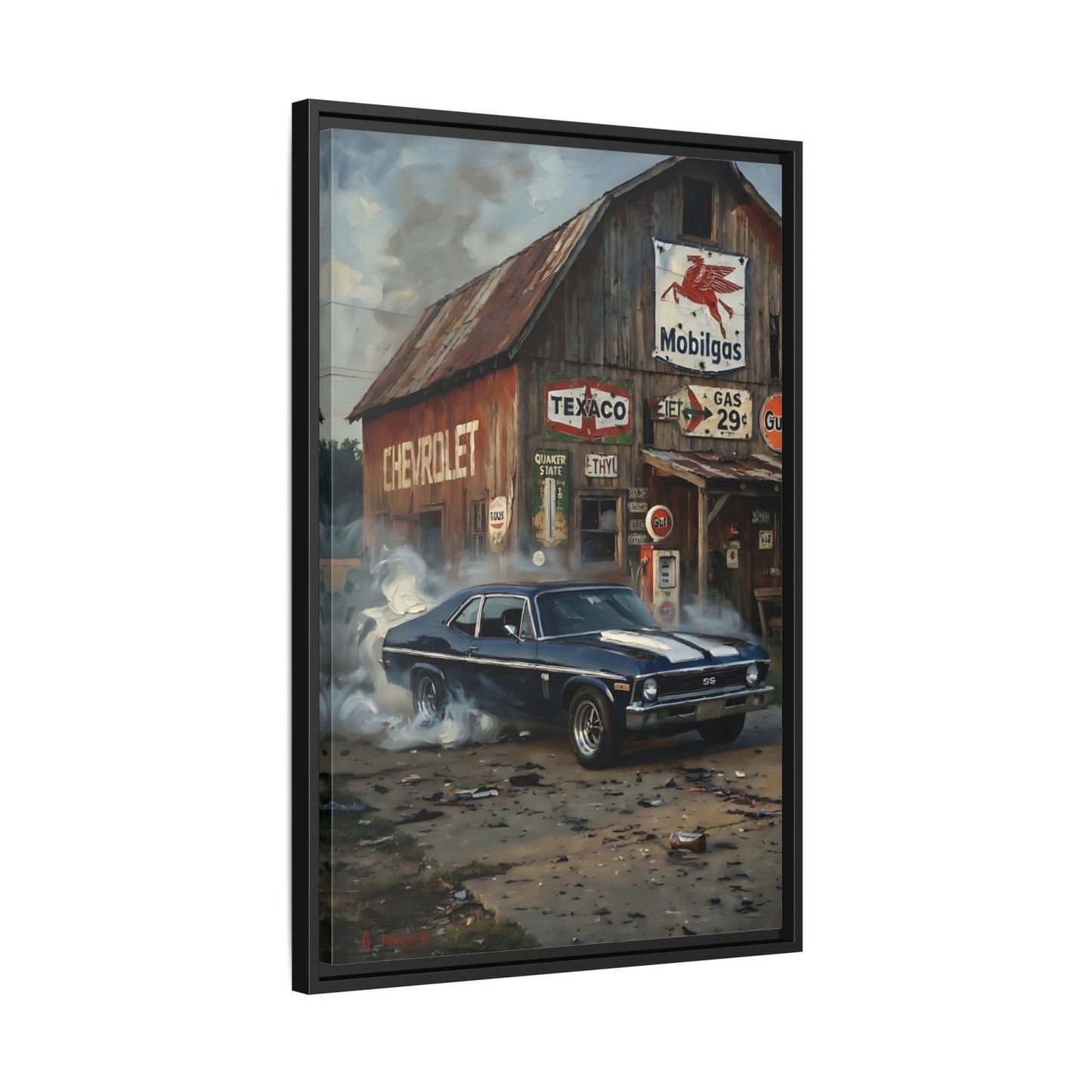 Chevy Muscle Car Canvas Framed | Rustic Gas Station Wall Art