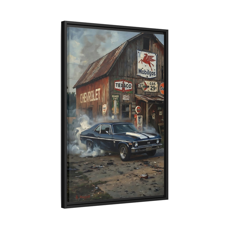 Chevy Muscle Car Canvas Framed | Rustic Gas Station Wall Art