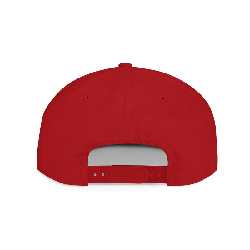 Snapback baseball cap with flat brim, red, adjustable back strap