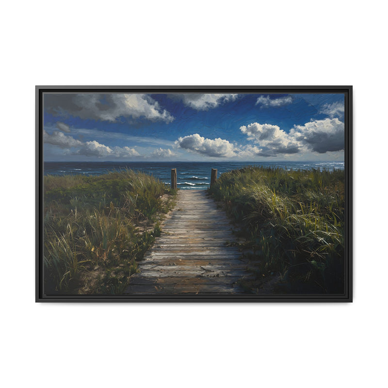 Framed Ocean View Matte Canvas — Beach Path to Ocean Seascape