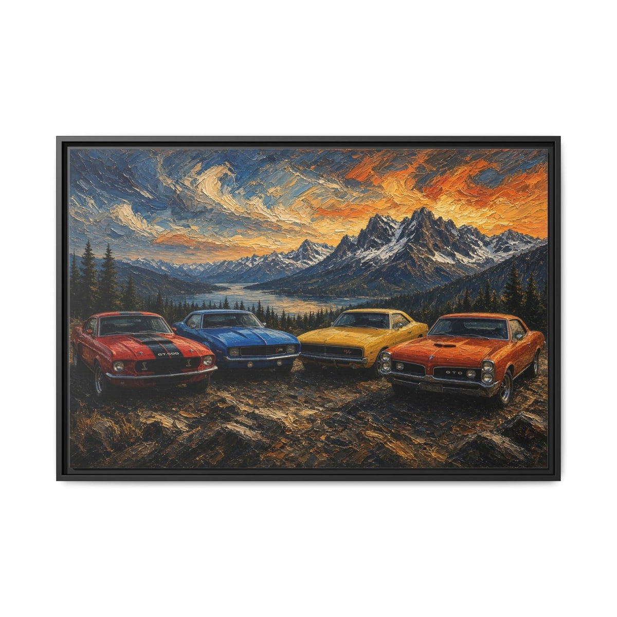 Vintage Muscle Cars | Sunset Overlook Framed Canvas