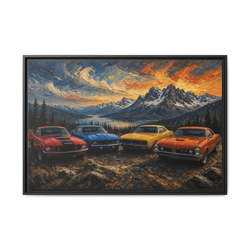 Vintage Muscle Cars | Sunset Overlook Framed Canvas