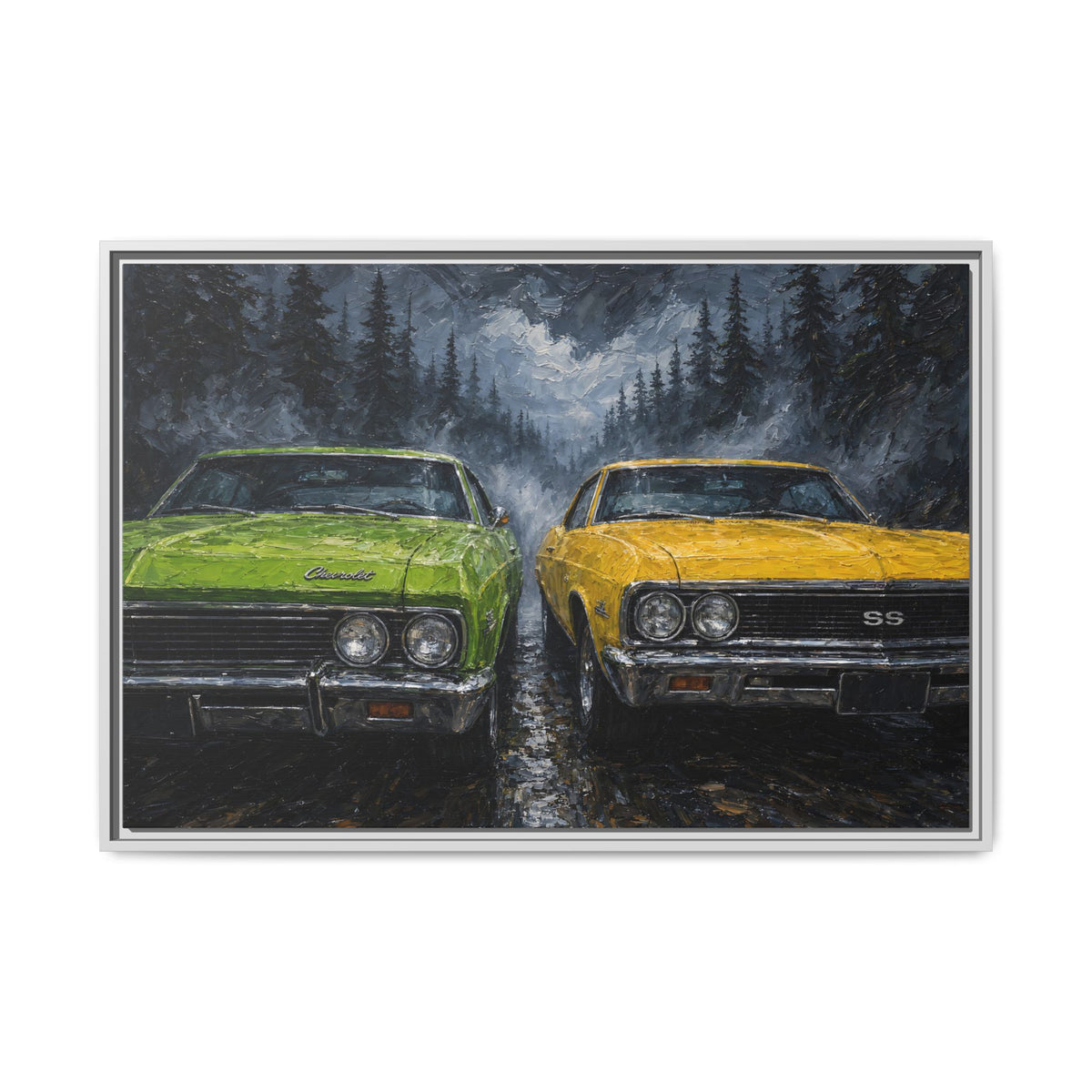 Green & Yellow Muscle Cars – Forest Road Canvas