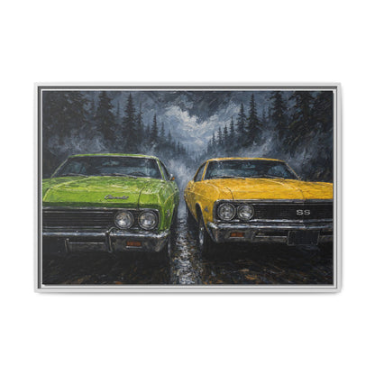 Green & Yellow Muscle Cars – Forest Road Canvas