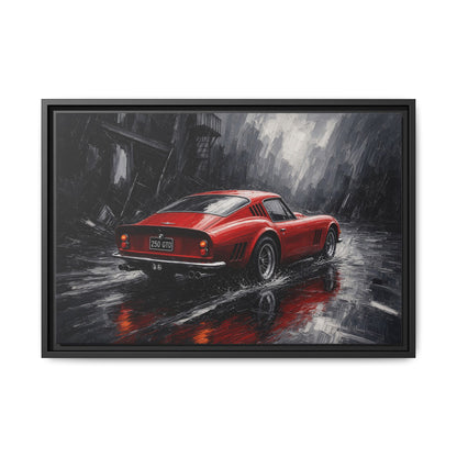 Red GT in the Rain | Vintage Coupe Framed Canvas