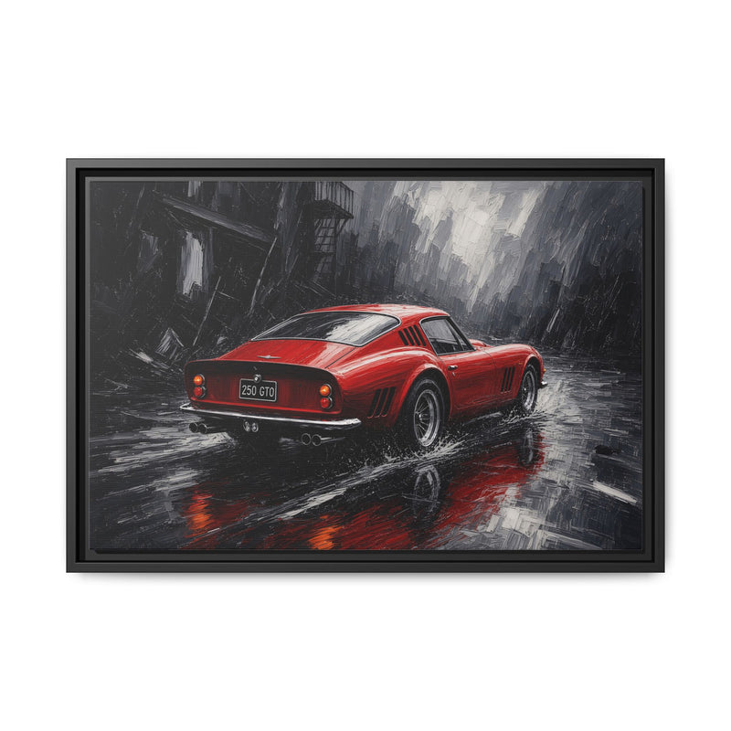 Red GT in the Rain | Vintage Coupe Framed Canvas