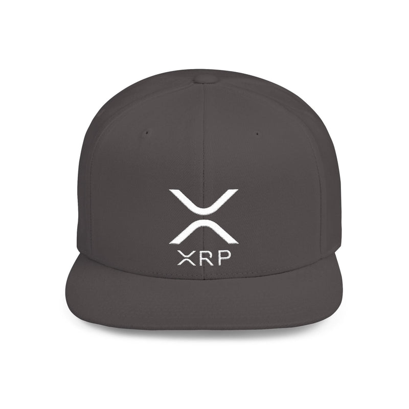 Flat bill snapback cap in medium gray with white XRP logo