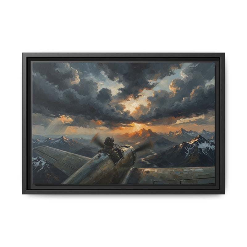 Sunset Pilot Canvas Print — Framed Matte Vintage Aviation Wall Art