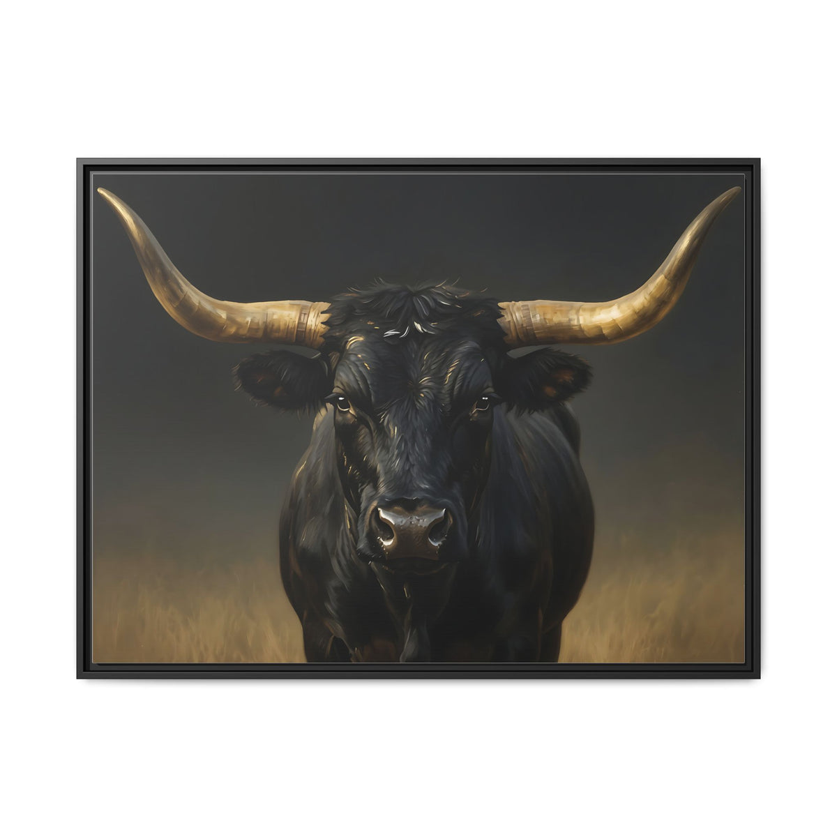 Majestic Black Longhorn Bull Wall Art : Framed Matte Canvas: