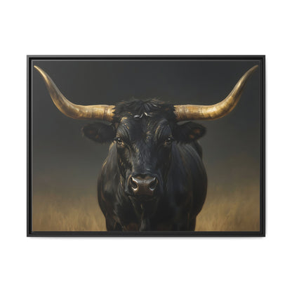 Majestic Black Longhorn Bull Wall Art : Framed Matte Canvas: