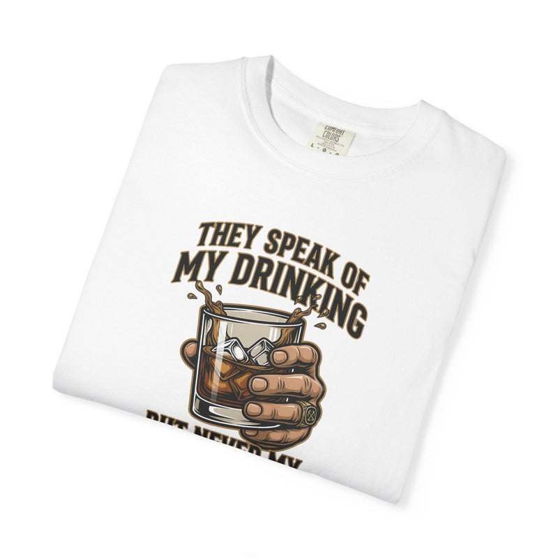 White whiskey quote graphic T-shirt, short sleeves, crew neck, folded
