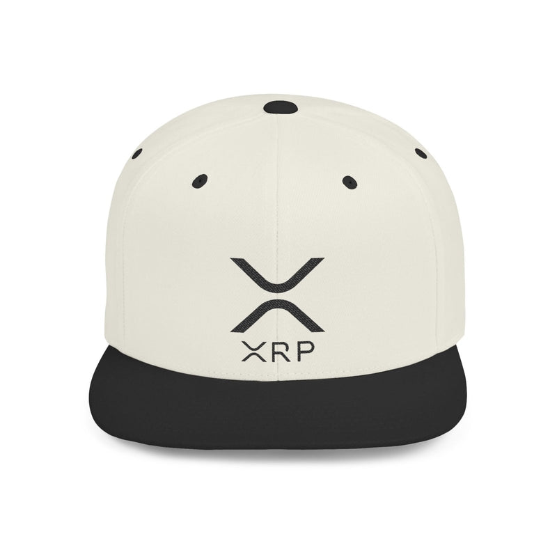 Natural/cream flat bill snapback hat with black XRP logo on front panel