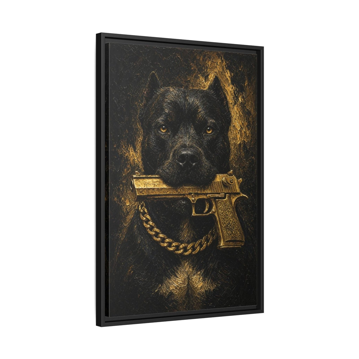 Gold Chain Pitbull | Dark Portrait Framed Canvas