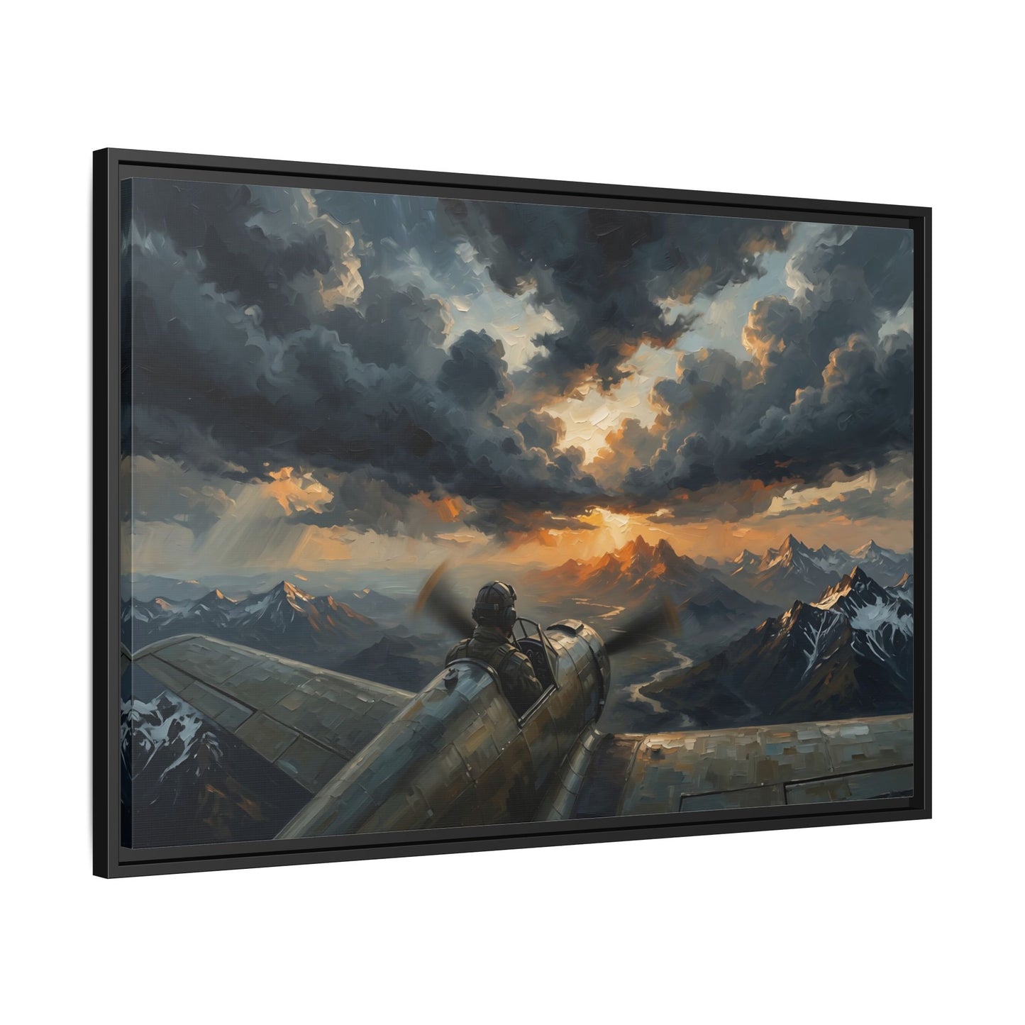 Sunset Pilot Canvas Print — Framed Matte Vintage Aviation Wall Art