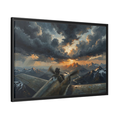 Sunset Pilot Canvas Print — Framed Matte Vintage Aviation Wall Art