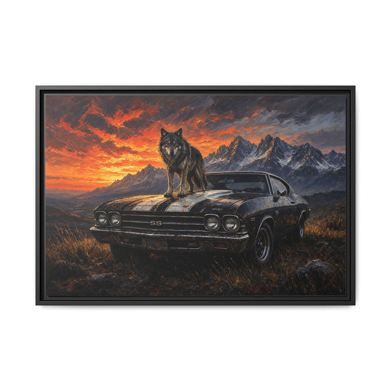 King Of The Hood - Wolf On Muscle Car – Mountain Sunset Canvas