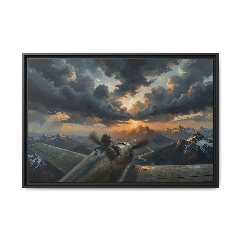 Sunset Pilot Canvas Print — Framed Matte Vintage Aviation Wall Art